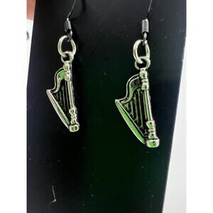 Handmade Harp Charm Earrings Silver Toned Dangle Gift Stocking Stuffer Music New